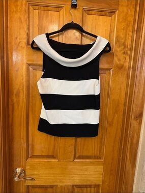 Venini Black and White Striped Off-Shoulder Camisole